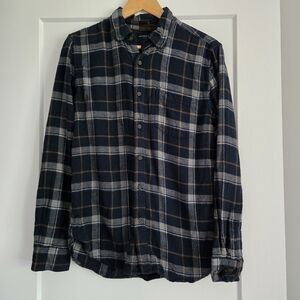 Denim & Flower Men's Medium Navy Plaid Long Sleeve Button Shirt 💯 Cotton